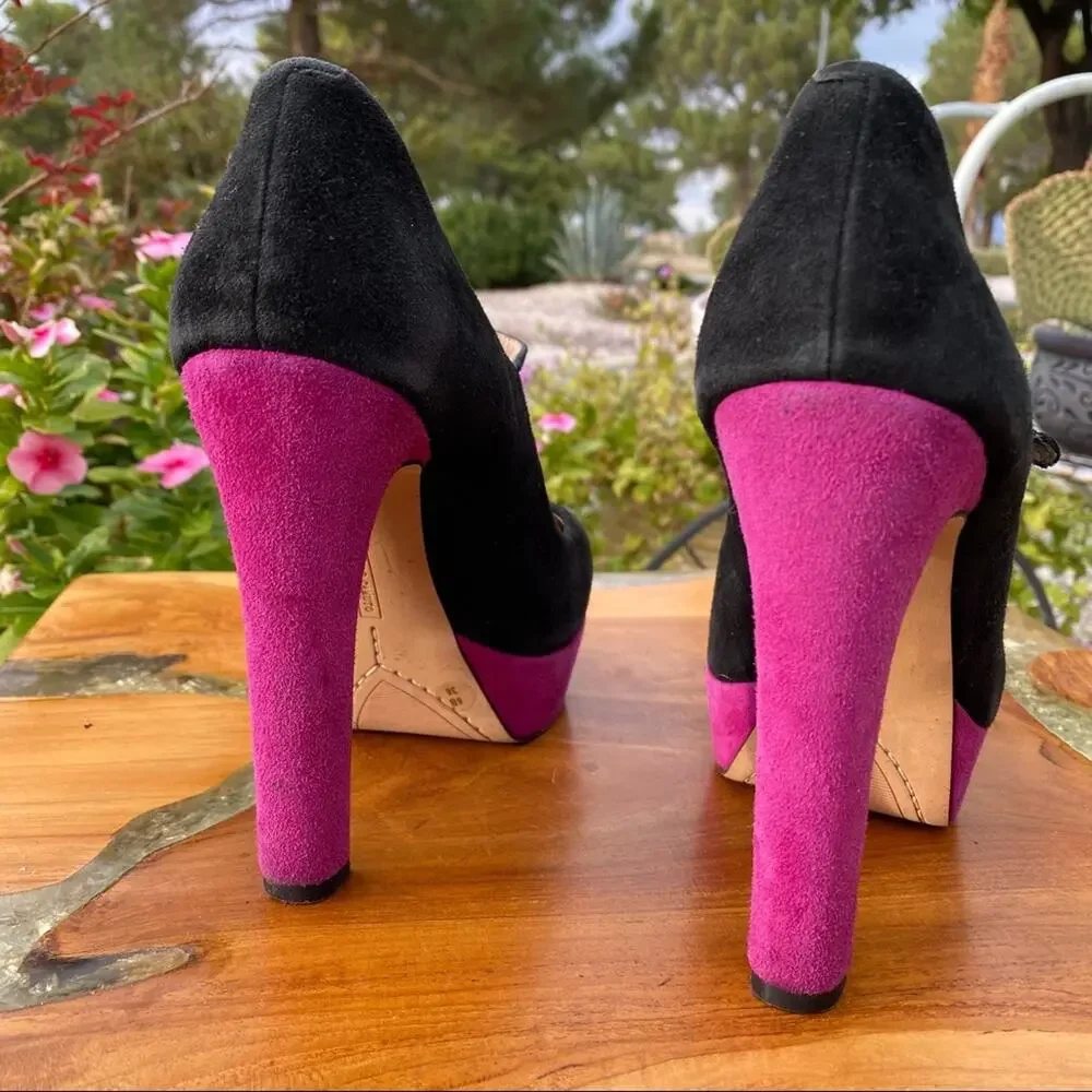 VINCE CAMUTO Black and Purple Suede Mary Jane Platform Pump Heel Size 6